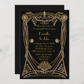 Engagement Party, geweldige Gatsby, art-deco, zwar Kaart (Voorkant / Achterkant)