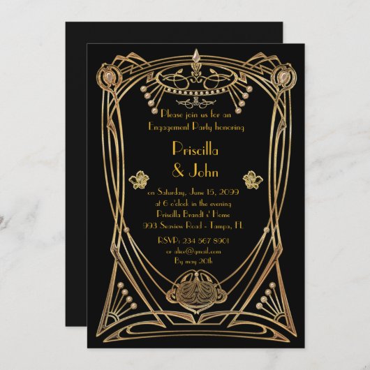 Engagement Party, geweldige Gatsby, art-deco, zwar Kaart (Voorkant / Achterkant)