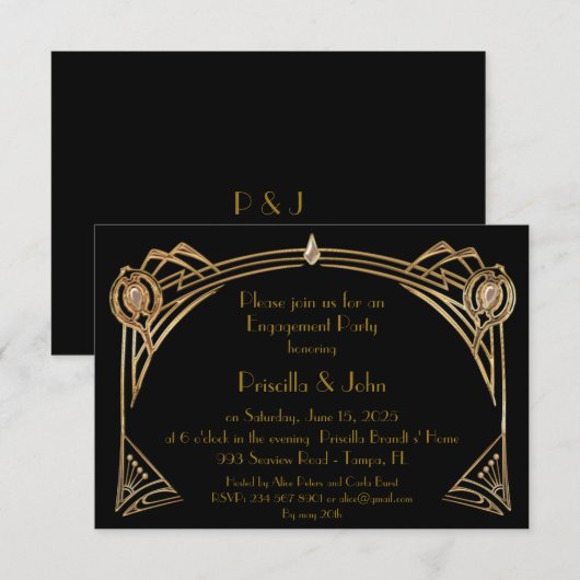Engagement Party, geweldige Gatsby, art-deco, zwar Kaart (Voorkant / Achterkant)