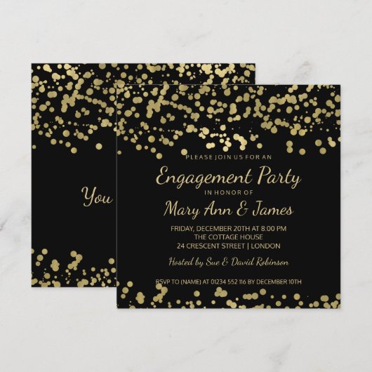 Engagement Party Gold Foil look Confetti Kaart (Voorkant / Achterkant)