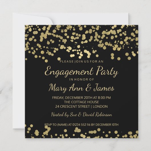 Engagement Party Gold Foil look Confetti Kaart (Voorkant)