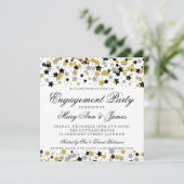 Engagement Party Gold Glitter Stars Confetti Kaart (Staand voorkant)