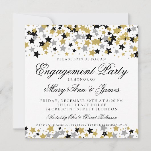 Engagement Party Gold Glitter Stars Confetti Kaart (Voorkant)