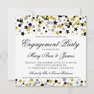 Engagement Party Gold Glitter Stars Confetti Kaart