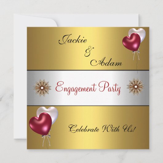 Engagement Party Gold Red White Love-ballonnen Kaart (Voorkant)