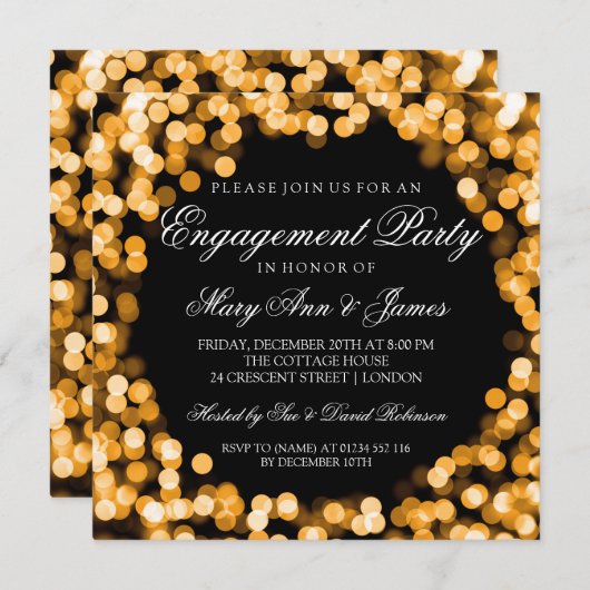 Engagement Party Gold Sparkly Lights Kaart (Voorkant / Achterkant)