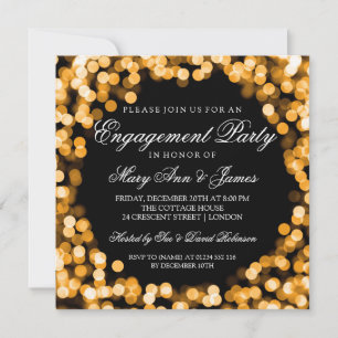 Engagement Party Gold Sparkly Lights Kaart