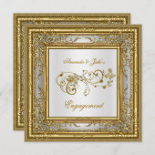 Engagement Party Gold White Damask Floral Kaart (Voorkant / Achterkant)
