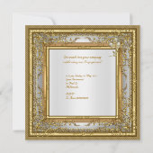 Engagement Party Gold White Damask Floral Kaart (Achterkant)