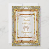 Engagement Party Gold White Damask Flowers Kaart (Voorkant)