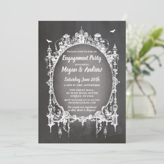 Engagement Party gothic Lijst Halloween Invite Kaart (Staand voorkant)