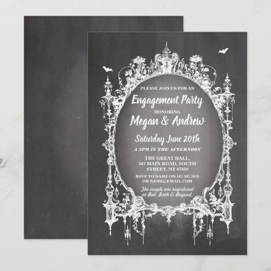 Engagement Party gothic Lijst Halloween Invite Kaart (Voorkant / Achterkant)