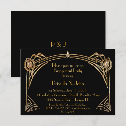 Engagement Party, grote Gatsby, art-deco, zwart Kaart (Voorkant / Achterkant)