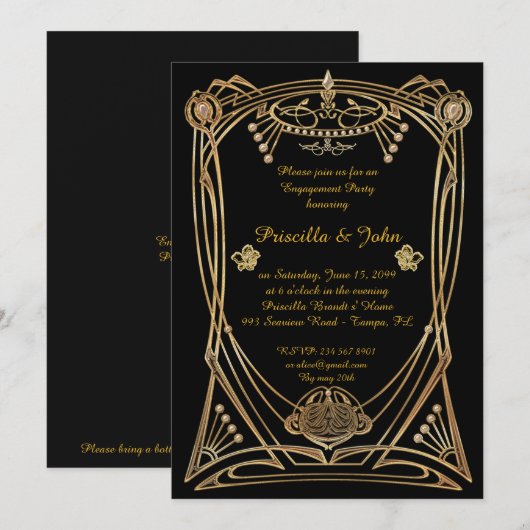 Engagement Party, grote Gatsby, art-deco, zwart Kaart (Voorkant / Achterkant)