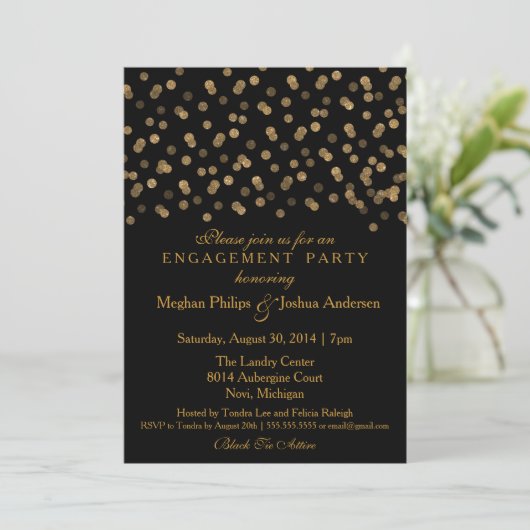 Engagement Party Invitation Gold Glitter Confetti Kaart (Staand voorkant)