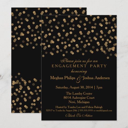 Engagement Party Invitation Gold Glitter Confetti Kaart (Voorkant / Achterkant)