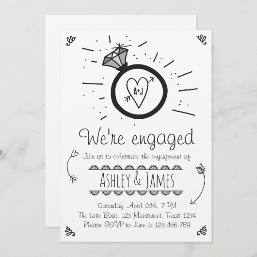 Engagement Party Invitation Rustic Ring Couples Kaart (Voorkant / Achterkant)