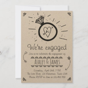 Engagement Party Invitation Rustic Ring Couples Kaart