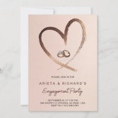 Engagement party invitation with a gold heart kaart (Voorkant)