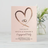 Engagement party invitation with a gold heart kaart (Staand voorkant)