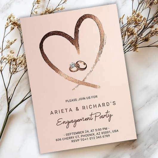Engagement party invitation with a gold heart kaart
