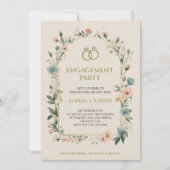 Engagement party Invitation with floral border Kaart (Voorkant)