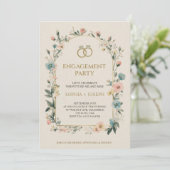 Engagement party Invitation with floral border Kaart (Staand voorkant)