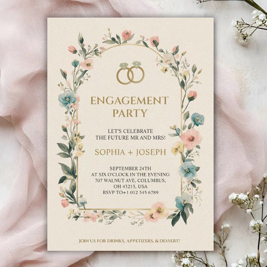 Engagement party Invitation with floral border Kaart