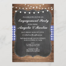 Engagement Party lichtblauw Check Wood uitnodigen