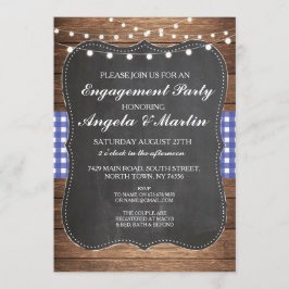 Engagement Party lichtblauw Check Wood uitnodigen Kaart