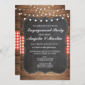 Engagement Party Lights Red Check Wood uitnodigen Kaart (Voorkant / Achterkant)