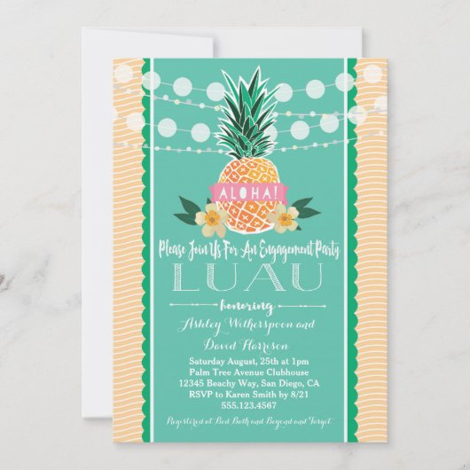 Engagement Party Luau Hawaiian Invitation Kaart (Voorkant)