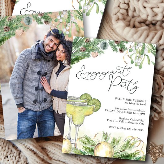 Engagement Party Margaritas and Mistletoe Photo Kaart