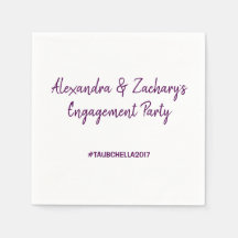 Engagement Party Napkins w Hashtag Deep Paarse
