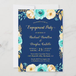 Engagement Party - Navy Blue Blauwgroen Gold Flora Kaart