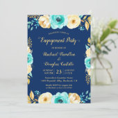 Engagement Party - Navy Blue Blauwgroen Gold Flora Kaart (Staand voorkant)