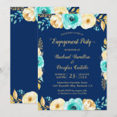 Engagement Party - Navy Blue Blauwgroen Gold Flora Kaart (Voorkant / Achterkant)