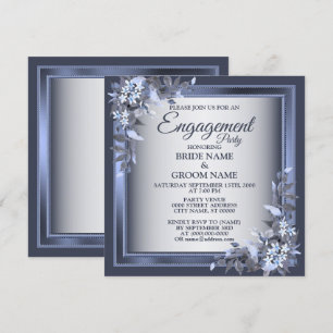 Engagement Party Navy Blue Floral Silver Grey Kaart