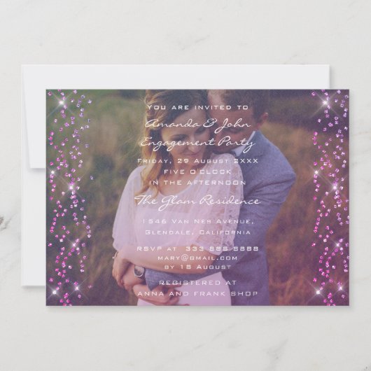 Engagement Party Photo Paars Fuchsia Pink Gold Kaart (Voorkant)