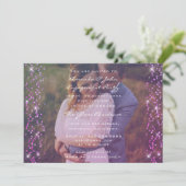 Engagement Party Photo Paars Fuchsia Pink Gold Kaart (Staand voorkant)