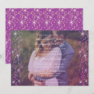 Engagement Party Photo Paars Fuchsia Pink Gold Kaart