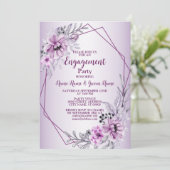 Engagement Party Pink Floral Paars Violet Modern Kaart (Staand voorkant)
