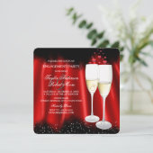 Engagement Party Red Black Champagne Ring Heart Kaart (Staand voorkant)