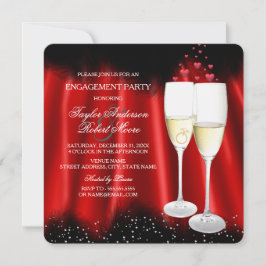 Engagement Party Red Black Champagne Ring Heart Kaart