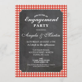 Engagement Party Red Check Chalk Uitnodigen Kaart