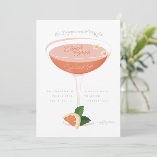 Engagement Party-roze cocktail Kaart (Staand voorkant)