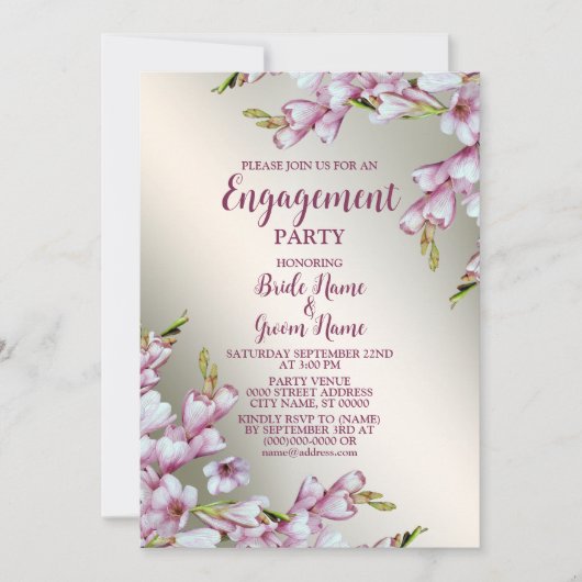 Engagement Party roze White Floral Golden Rustic Kaart (Voorkant)