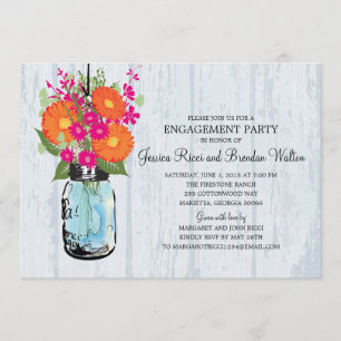 Engagement Party Rustic Mason Jar Gerber Daisies Kaart