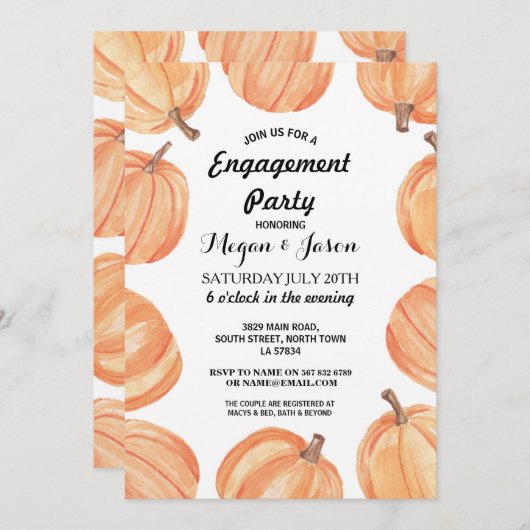Engagement Party Rustic Pumpkin Waterverf Herfst Kaart (Voorkant / Achterkant)