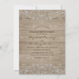 Engagement Party Rustic Wood Elegant  Lace Kaart